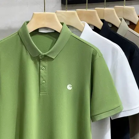 POLO衫男短袖T恤2023夏季潮牌纯色翻领透气刺绣简约半袖男装上衣商品大图