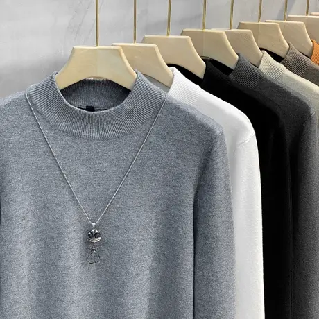仿羊绒半高领毛衣男韩版2023秋冬净色内搭中领针织衫打底衫男上衣商品大图