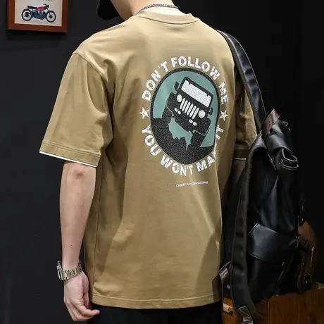 重磅短袖t恤男士半袖上衣潮牌加肥大码2023男装美式印花体恤男款商品大图