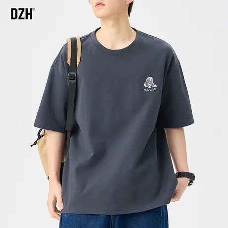 男士深灰色短袖t恤男重磅纯棉夏季薄款上衣2023新款日系半袖体恤商品大图