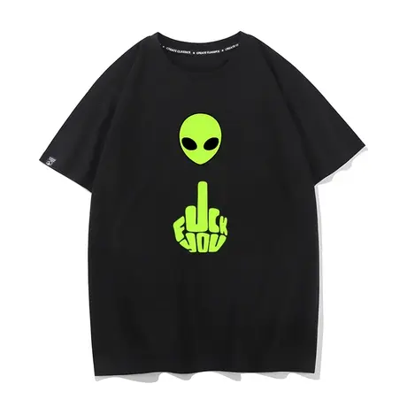 秀洛欧美中指外星人男女装夏季纯棉短袖t恤宽松上衣潮半袖打底衫图片