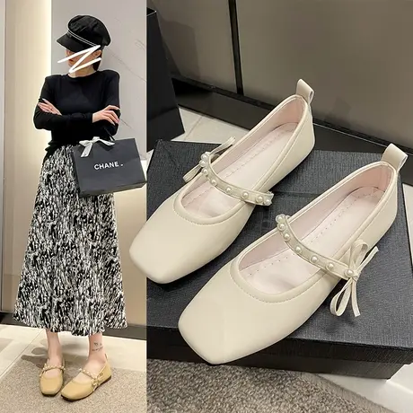 法式温柔晚晚风平底鞋子女夏季2023新款玛丽珍女鞋配裙子仙女单鞋图片