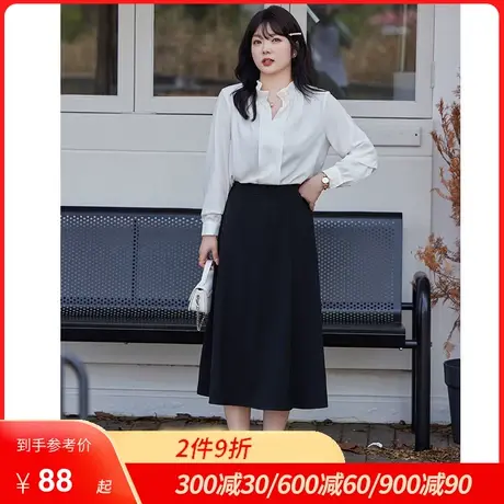 2024秋季新款大码女装显瘦胖MM小个子高腰a字垂坠感半身裙中长款商品大图