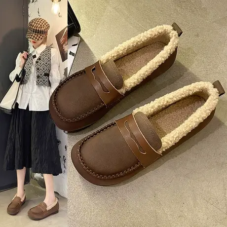 品牌大码女鞋41一43真皮冬季新款爆款时尚气质棉鞋加绒圆头鞋子商品大图