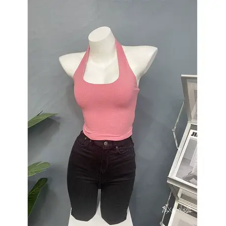 【自留】 2021夏装性感百搭漏背挂脖背心女修身短款内搭T恤上衣潮图片