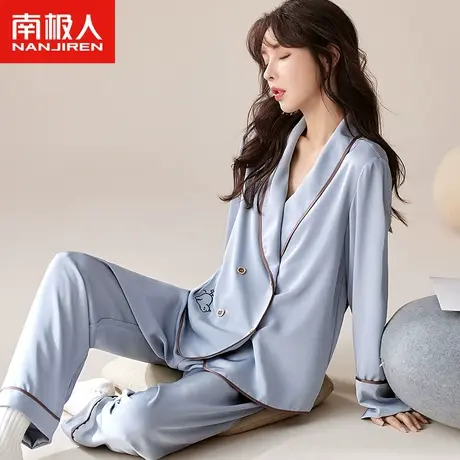 南极人睡衣女春夏2023新款大码舒适长袖春天薄款可外穿家居服套装商品大图
