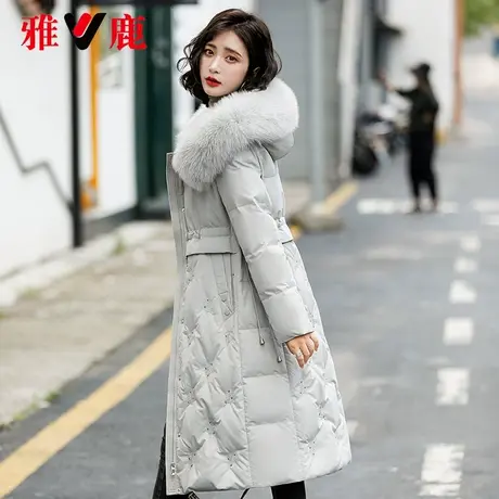 雅鹿大狐狸毛领羽绒服女中长款2022冬季新款时尚休闲修身连帽外套商品大图