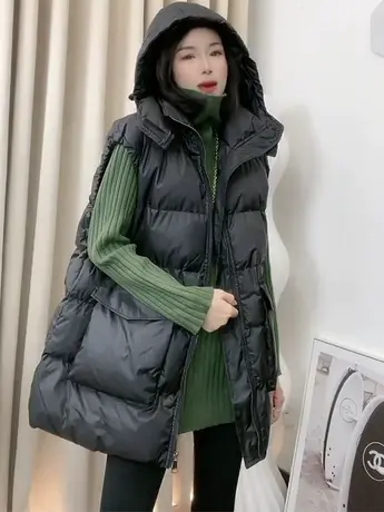 大码女装中长款羽绒棉外穿马甲女秋冬新款百搭宽松显瘦外套棉马夹图片