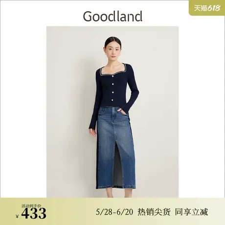【醋酸系列】Goodland美地春季复古钉珠海鸥领毛针织衫图片