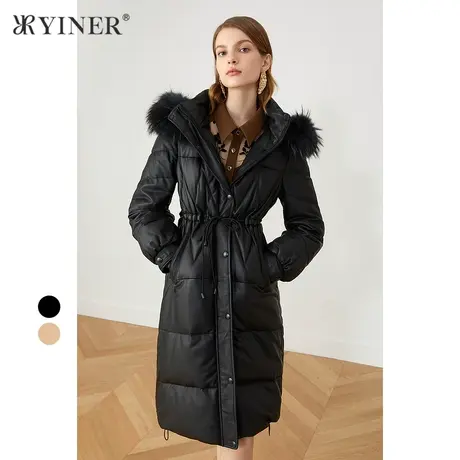YINER音儿女装冬季新款长款狐狸毛领真皮羽绒服图片