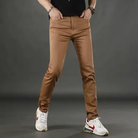轻奢牛仔裤男款弹力修身小脚简约咖啡色2025新款男士夏季薄款裤子商品大图