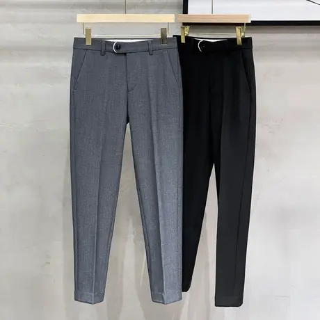 休闲西裤男秋冬新款加绒加厚毛呢男裤直筒九分裤韩版潮流商务长裤商品大图