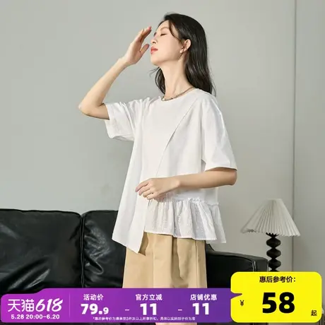 唐狮拼接短袖女T恤衫2025新款ins风夏季上衣女设计感甜美体恤sz商品大图