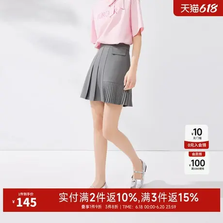 秋水伊人学院风高腰A字百褶半身裙2025夏季新款女百搭小个子短裙图片