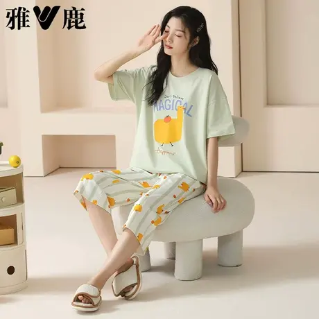 雅鹿睡衣女夏季女款2025新款纯棉女士短袖套装夏天甜美可爱家居服商品大图