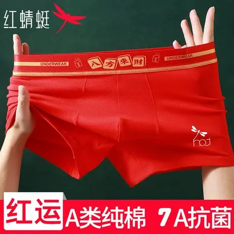 红蜻蜓【精美礼盒装】本命年结婚红色男士内裤棉质7A抑菌平角裤商品大图