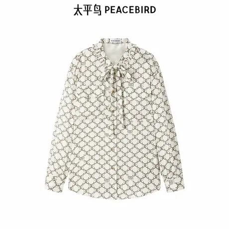 太平鸟女装年春季新款系带老花衬衫A1CAE1401商品大图