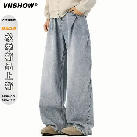 VIISHOW潮牌美式褶皱直筒运动休闲裤男复古街头宽松百搭阔腿长裤商品大图
