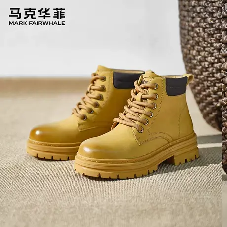 马克华菲黄色厚底增高马丁靴女款夏季2025新款大黄靴户外春秋单靴图片