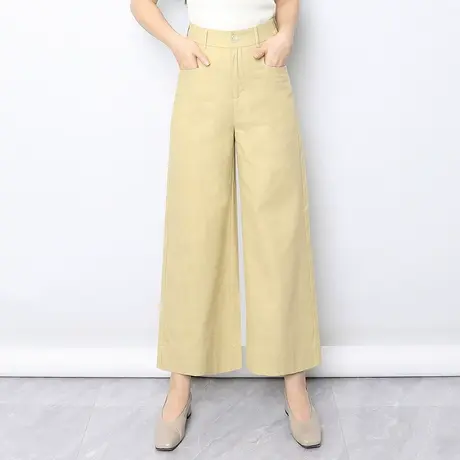 黄色九分阔腿裤女夏季2025新款高腰宽松垂感休闲裤时尚百搭宽腿裤商品大图