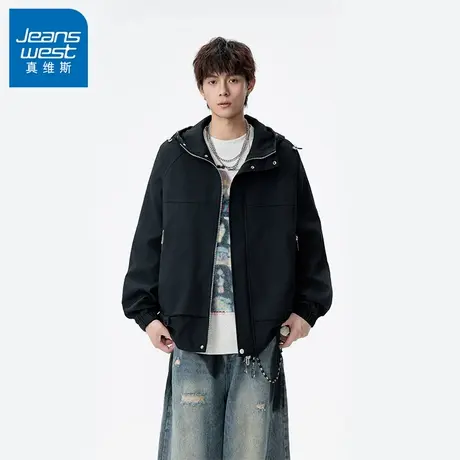 N5真维斯外套男2025新款秋季美式潮牌宽松连帽上衣男士春秋装夹克商品大图
