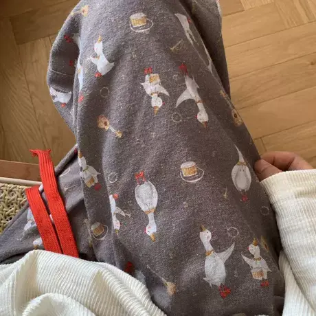 新品！浅咖小白鸭全棉磨毛睡裤女秋冬季家居裤柔软亲肤有口袋商品大图