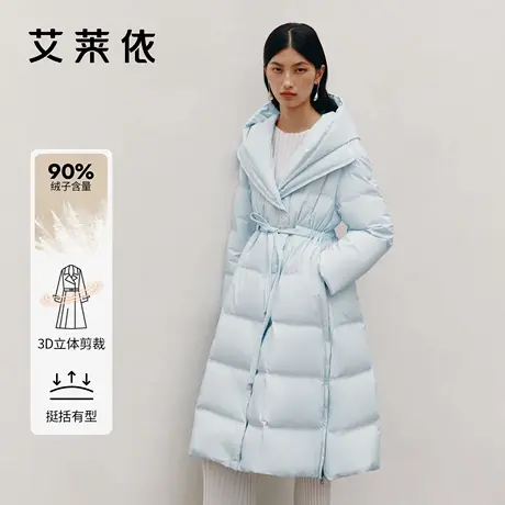 艾莱依致感收腰鹅绒羽绒服新款时尚松弛感连帽腰带西装领外套保暖商品大图