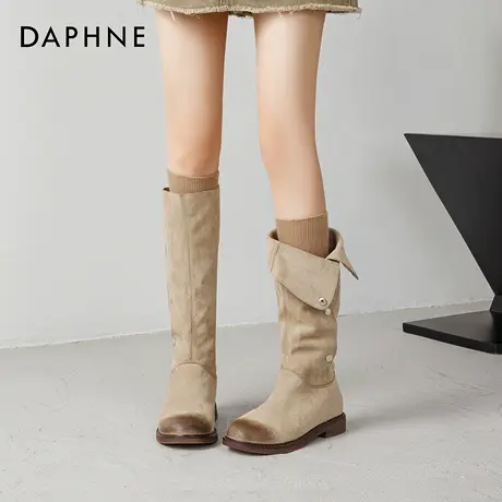 达芙妮两穿长筒靴女秋冬卡其色美拉德骑士靴2025新款厚底高筒长靴商品大图