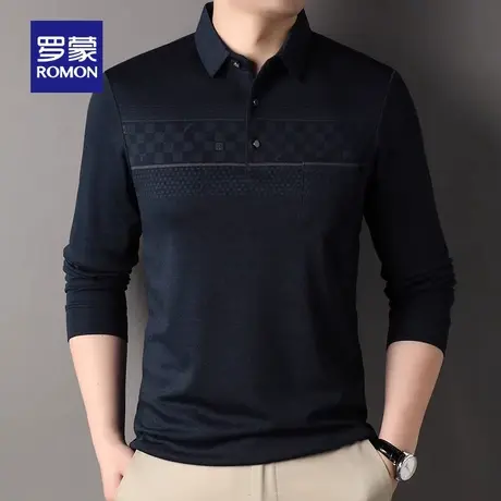 罗蒙男士中老年爸爸装长袖Polo衫2023秋季新款休闲口袋款T恤衫男商品大图