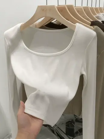 纯欲辣妹短款长袖t恤女2023新款春秋装冬季内搭打底衫甜辣小上衣商品大图