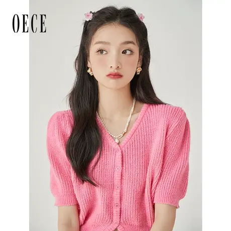 Oece气质针织短袖女夏2022秋季新款女装毛针织衫开衫小外套薄上衣图片