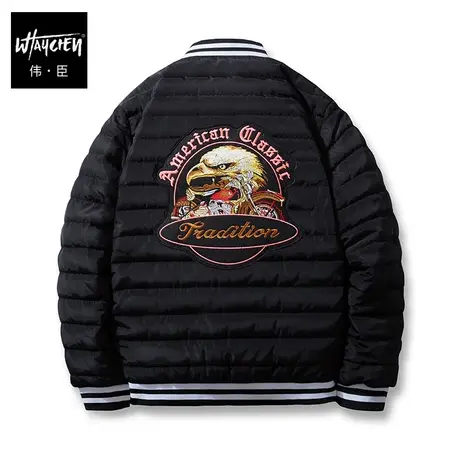 伟臣潮牌大码男装冬季加厚棉服男胖子加肥加大短款刺绣棒球领棉衣图片