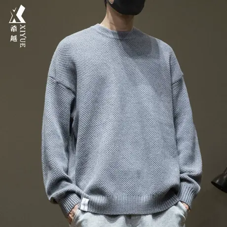 希越秋冬款重磅针织毛衣男宽松加肥加大码日系慵懒风套头针织衫潮商品大图