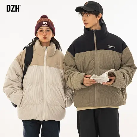 情侣装拼接棉衣外套潮高级感休闲灯芯绒棉服男款情侣装2023年新款商品大图