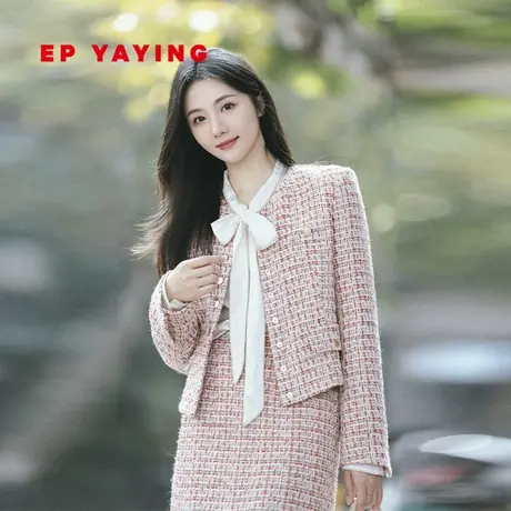 EP YAYING雅莹女装 含羊毛温柔花呢红色小香风外套 2023新款1209B图片