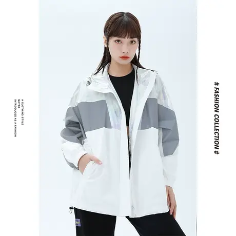[商场同款]唐狮冬季外套女时尚特色个性连帽炫彩三色拼接宽松休商品大图