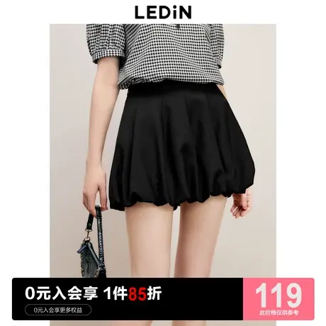 乐町少女感百褶泡泡裙2023年夏季新款女装黑色半身裙甜美花苞裙图片