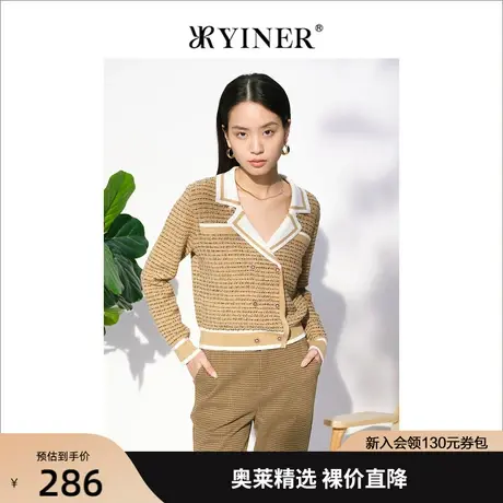 音儿美地女装2022秋季新款毛衣外套双排扣西装领针织衫商品大图