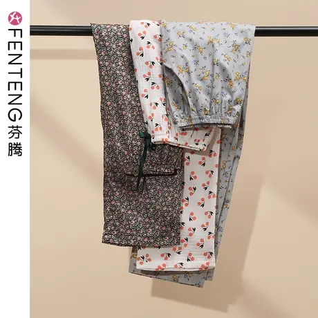 芬腾春秋睡裤女宽松梭织纯棉休闲薄款长裤秋季大码全棉女士家居裤商品大图