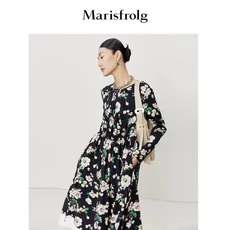 【商场同款】玛丝菲尔春季新款花稿长袖鸢尾花质感连衣裙图片