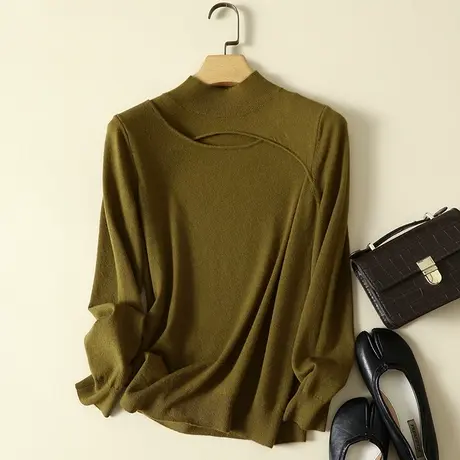 半高领毛衣打底衫女春装2023年新款内搭长袖上衣宽松羊毛针织衫女商品大图