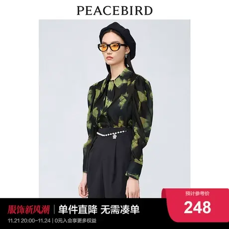 太平鸟2022年夏季新款通透感印花衬衫A1CAC3205商品大图