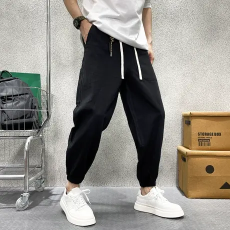 夏季潮流薄款透气休闲束脚哈伦裤2023新款网红纯色潮男九分裤卫裤图片