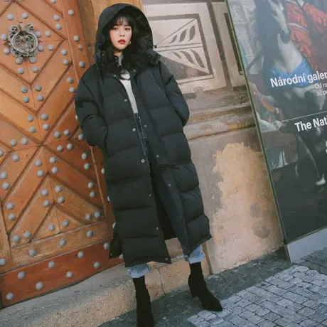 连帽可拆卸长短两穿棉衣女过膝长款韩版宽松大码棉服时尚加厚棉袄商品大图