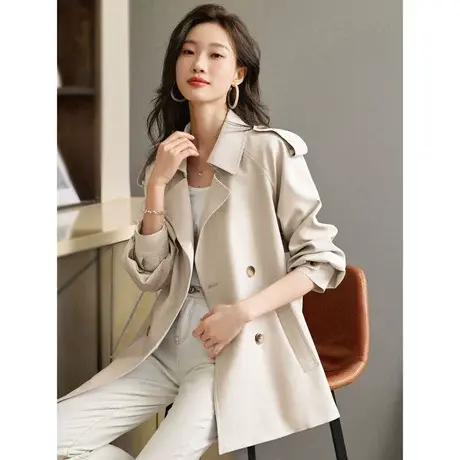 时尚气质短款风衣2023秋季新款女士温柔翻领宽松显瘦通勤长袖外套图片