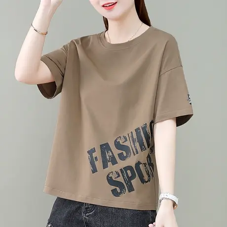 纯棉短袖t恤女夏装2024年新款时尚韩版宽松上衣夏季半袖字母体恤图片
