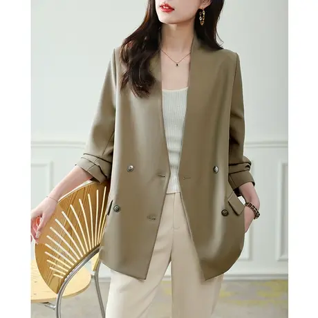 宝诗黎V领双排扣西装女士时尚韩版气质外套2023秋季新款职业西服商品大图