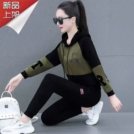 恋上17号圆领运动套装女春秋2023秋季新款大码女装时尚运动两件套图片
