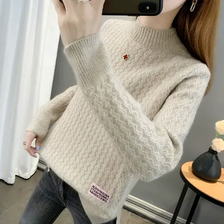 2022秋冬新款半高领毛衣女套头宽松加厚针织打底毛衣女内搭上衣女商品大图