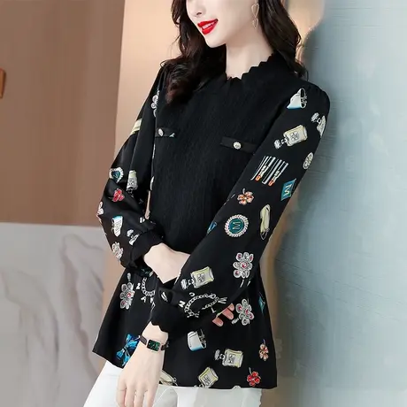 2023年新款秋款碎花长袖中长款遮肚子雪纺衫胖mm胖妹妹显瘦上衣女图片